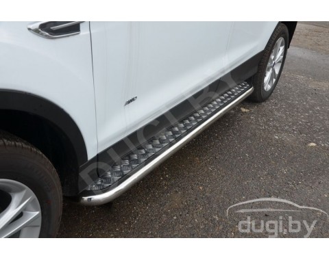 Ford Kuga с 2012-2019 боковые подножки Hector D53 из нержавеющей стали и накладным листом из алюминия 